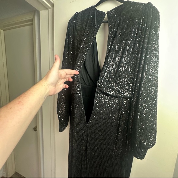 Miss Avenue Black Comet Sparkly Sequin Surplice Deep V-Neckline Jumpsuit NWT 2X - Picture 6 of 16